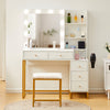 White Dressing Table With LED Lights Mirror Vanity Table Hidden Storage