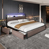 Double Bed Frame with LED Lights, 4 Drawers, Charging Station Metal Platform Bed