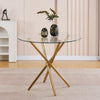 4x White Faux Leather Dining Chairs&Round Tempered Glass Golden Leg Dining Table