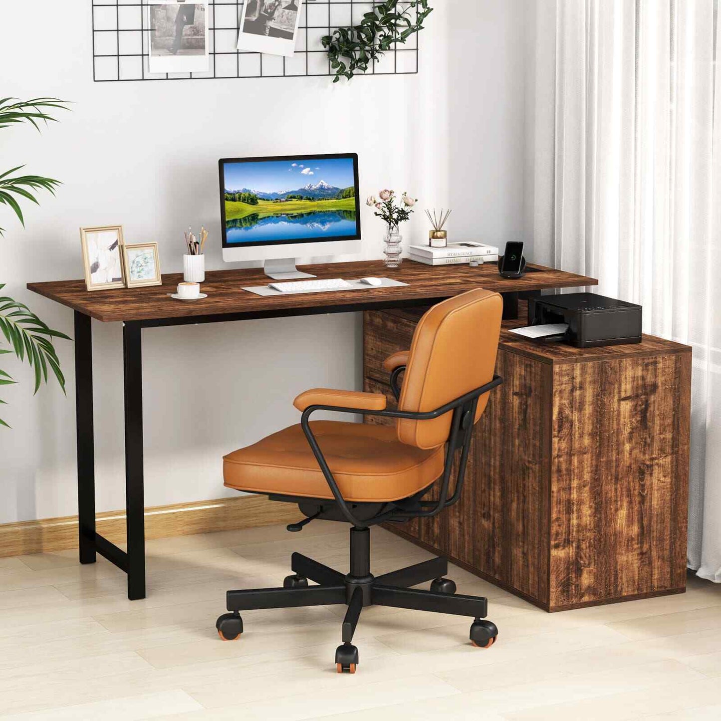 138 cm Reversible Corner Computer Desk L-Shaped Desk with 3 Drawers