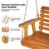 2-Person Porch Hanging Swing Chair Acacia Wood Garden Bench w/ Chains Natural
