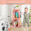 Round Spinning Corner Bookcase Kids Rotating Bookshelf Pink