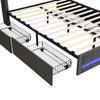 Upholstered Bed Frame Double Bed LED Lights with Storage Drawers, Headboard Grey