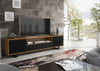 200cm Modern TV Unit | Oak Body | Black Matt Doors | Wave-Front Design