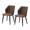 2 Pcs Brown Faux Leather Dining chairs Metal Leg Padded Seat Kitchen Chairs
