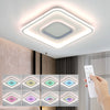 Modern Chandelier LED Lamp White Frame Ceiling Light With RGB Mode Square Olbuvr