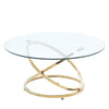 Home Office Large Gold Round Glass Coffee Table with Stainless Steel Leg 90x46cm
