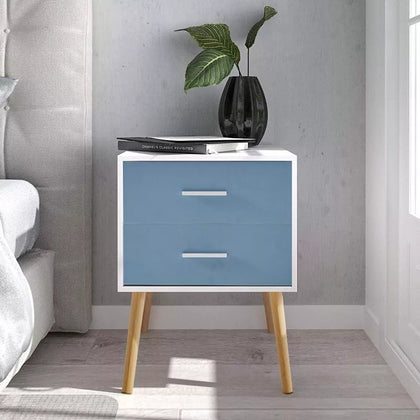 2 Drawers Bedside Table Nightstand Cabinet Wood Legs Side Table Storage