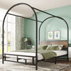 Canopy Bed Steel 4ft6 Double Size with Wooden Headboard Metal Platform Bed Frame