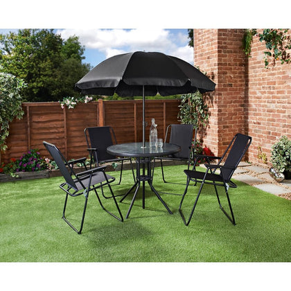Milano 6-Piece Garden Patio Round Table 4 Chairs and Parasol Set