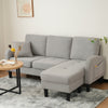 3 SEATER SOFA LINEN L-SHAPED CORNER SOFA W/ REVERSIBLE CHAISE LOUNGE COUCH GREY