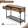 2 Tier Industrial Long Console Table Entryway Narrow Sofa Side Table 2 Drawers