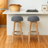 2pcs Breakfast Bar Stools Low Back Linen Padded High Chair Wooden Legs Barstool