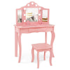 2 in 1 Kids Vanity Table and Stool Set Makeup Dressing Table LED Lighted Mirror