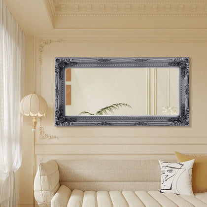 173x87cm Vintage Ornate Sliver Wall Mirror Baroque Carved Framed Hanging Mirror
