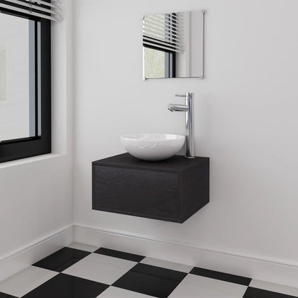 3 Piece Wall-mounted Bath Furniture Basin Cabinet Vanity Unit Mirror Black Q0L1