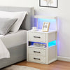 Bedside Table White LED Cabinets 3 Drawers Nightstand Bedroom W/Charging Station