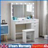 Large White Dressing Table Stool Set with Dimmable LED Light Mirror & UK Socket