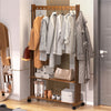 Bamboo Clothes Rail Rack Coat Stand Entryway 2 Storage Shelves With Wheel