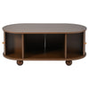 Stylish Oval Coffee Table with 2 Sliding Doors Hidden Compartment Center Table