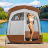 COSTWAY 2 Rooms Shower Tent Oversize Privacy Shelter Tent-Coffee