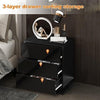 Black Bedside Table with 3 Drawers and LED Light, Storage Nightstand High Gloss