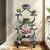 XXL Black Iron Metal Plant Stand 9-Potted Flower Holder with Wheels Display Rack