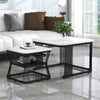 Square Nesting Coffee Table Metal Stacking Side Tables Set Marble-Look White