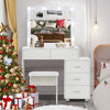 White Makeup Desk Dressing Table LED Bulbs Mirror 5 Drawers Stool Cabinet Stand