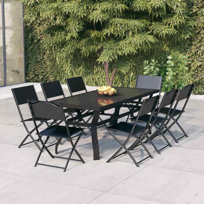 9 Piece Garden Dining Set Grey and Black
