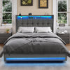 METAL BED FRAME STORAGE GAS LIFT UP DOUBLE 4FT6 BED WITH LED LIGHTS HEADBOARD UK