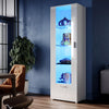 High Gloss White Tall Display Cabinet Cupboard Storage Sideboard with LED Lights