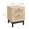 2 Drawer Storage Bedside Cabinet Nightstand Rattan Bedroom Furniture Side Table
