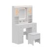 White Vanity Makeup Desk Stool Set With LED Lights Mirror Drawers Dresser Table