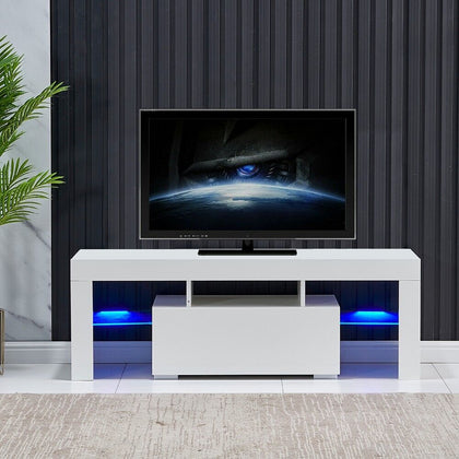 130cm High Gloss TV Stand Cabinet With LED Up to 65in TV with Shelves and Drawer