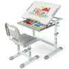 Kids Desk & Chair Set Height Adjustable Study Table w/Tilting Tabletop-Grey
