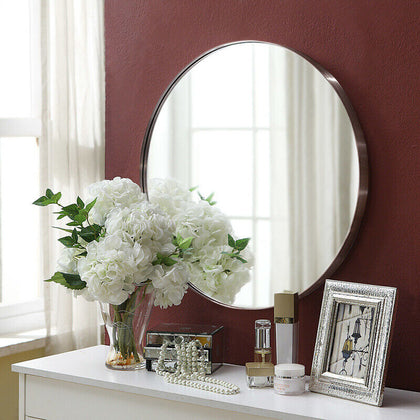 60cm Large Round Mirror Silver Metal Framed Wall Mounted Bathroom Makeup Mirror