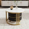 Round Coffee Table For Living Room Nest of Side End Tables Set of 2, White/Black