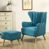 Modern Linen Fabric Armchair with Footstool Stool Single Sofa Oyster Back Chair