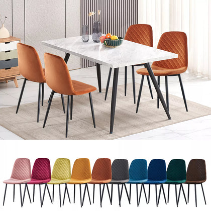 2/4/6 Dining Chairs Set Velvet Faux Suede Leather Padded Seat Metal Leg Grey New