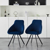2Pcs Blue Dining Chairs Velvet Padded Seat Dining Room Chair Modern Metal Legs