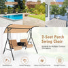 Outdoor Canopy Swing Chair W/ Center Tray & 23L Cooler Bag-Brown
