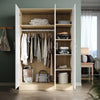 High Gloss 3 Door Triple Mirrored Wardrobe White&Oak with Hanging Rail & Shelves