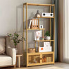 Tall Bamboo Bookcase Ladder Open Bookshelf with Cabinet for Living Room Library