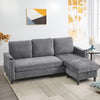 Grey L-Shaped Sofa w/3 Seater & Mobile Foot Stool, Modern Corner Sectional Couch