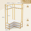 Corner Garment Rack L-shaped Clothes Rack w/ Shoe Bench-White