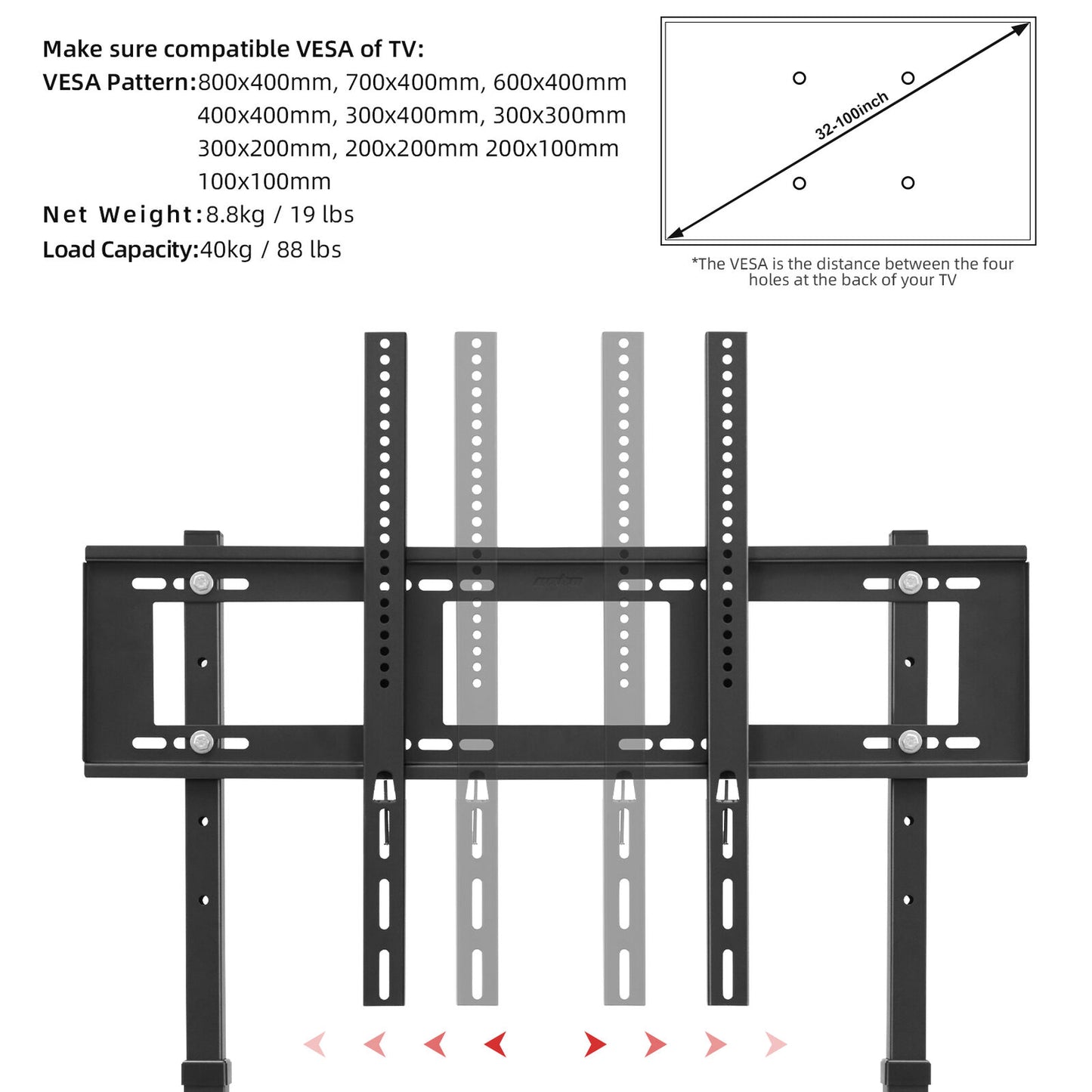 117/132cm Tall Floor TV Stand with Bracket Mount 32-100 Inch Height Adjustable