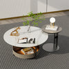 Round Marble Coffee Table Side Table Saddle Leather Storage Tray for Living Room
