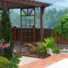 Wooden Garden Bridge Carbonized Fir Wood Arc Bridge W/ Wheel-Shaped Safety Rail