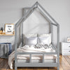 3ft Kids Bed House Soild Pine Wood Single Bed Frame Children Bedstead Grey